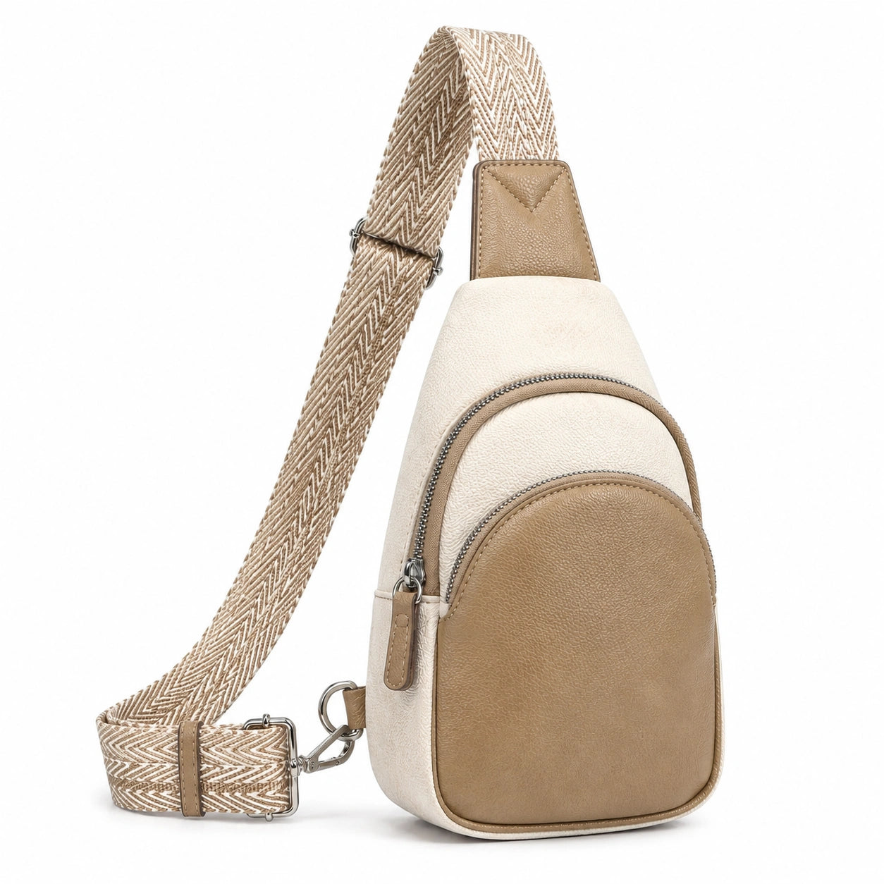 Borsa a tracolla 18 x 8 x 30 cm in pelle sintetica beige e bianco con tracolla regolabile