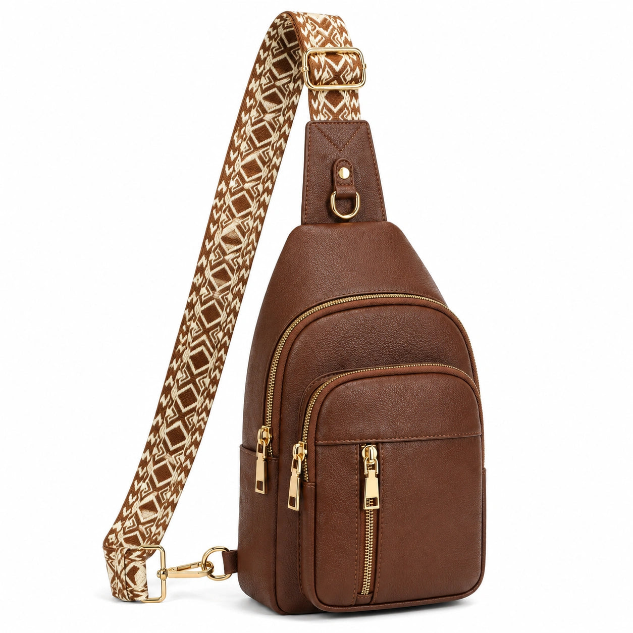 Borsa a tracolla 18 x 8 x 31 cm in similpelle marrone con tasche e tracolla regolabile