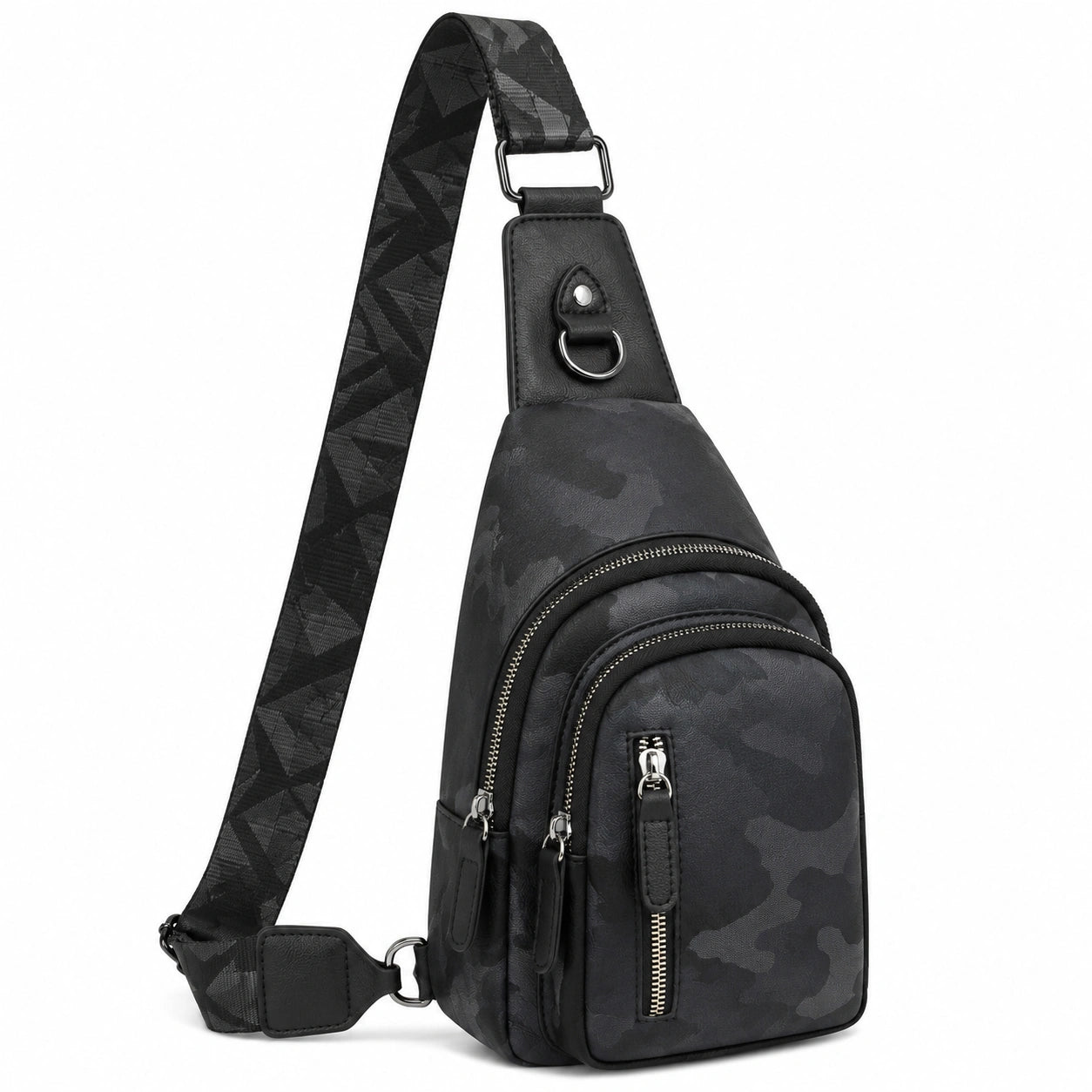 Borsa a tracolla 18 x 8 x 31 cm in similpelle nera mimetica per uso quotidiano stile urbano