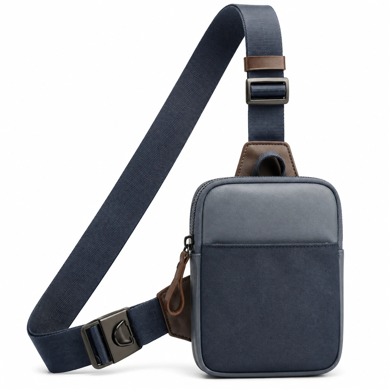 Borsa a tracolla 18 x 8 x 32 cm in tessuto blu navy con inserti marroni stile urbano