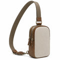 Borsa a tracolla 22 x 8 x 15 cm in tessuto beige e finiture marroni con doppio scomparto