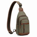 Borsa a tracolla 17 x 8 x 32 cm in tessuto verde oliva e similpelle marrone con tasche zip