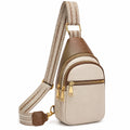 Borsa a tracolla 17 x 8 x 30 cm in similpelle beige e marrone con tasche zip