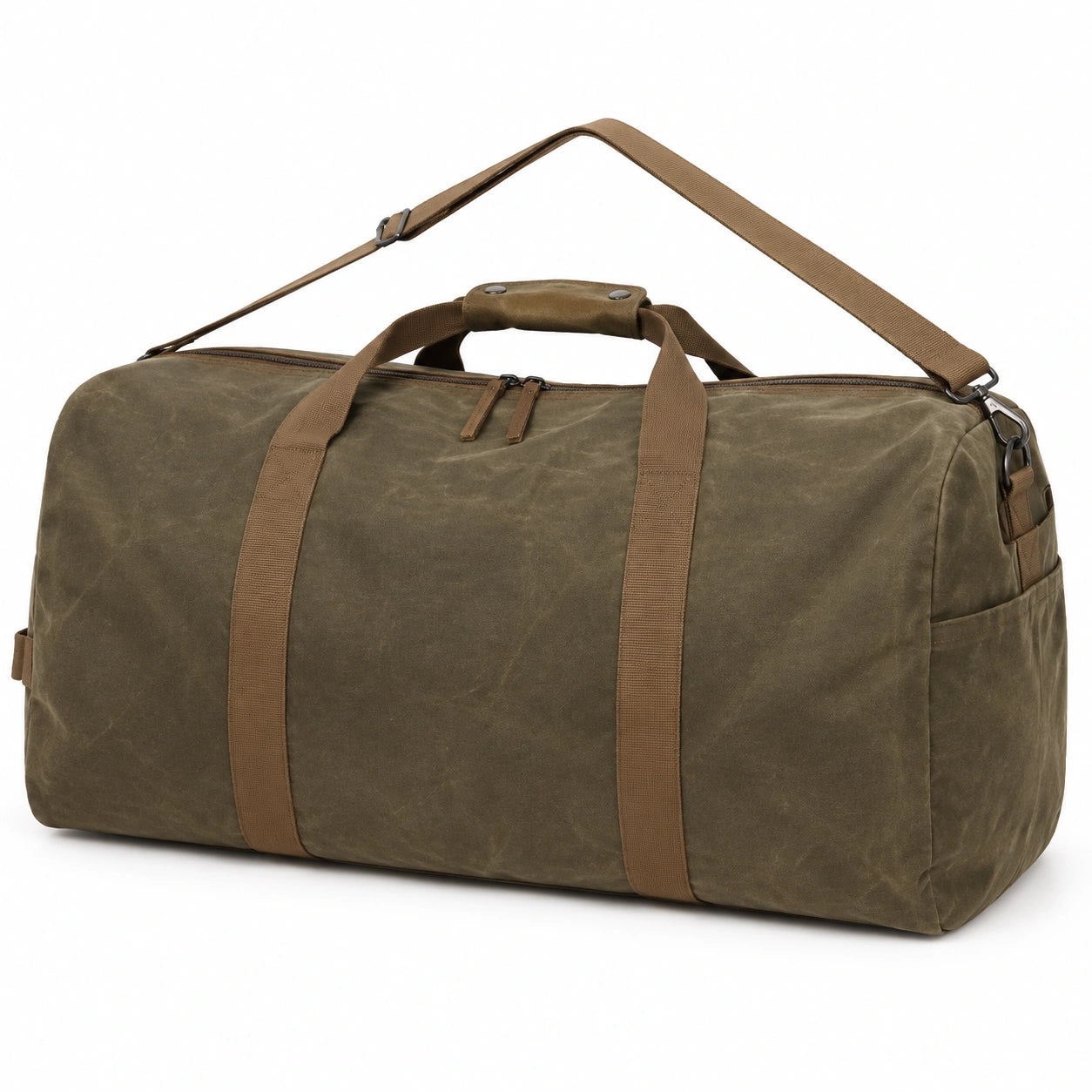 Borsone da viaggio 55 x 28 x 30 cm in tessuto effetto cerato verde oliva - tracolla regolabile