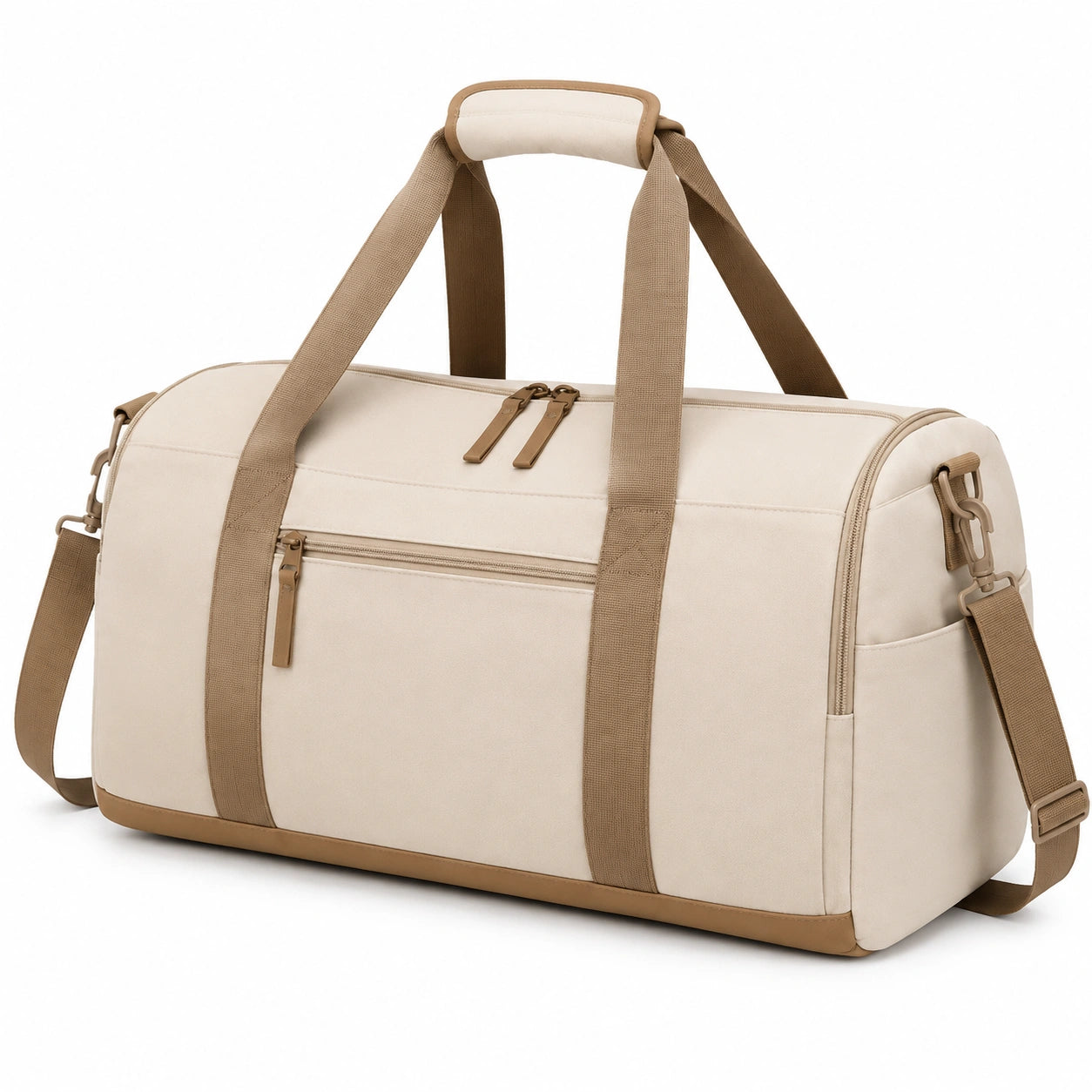 Borsone da viaggio 50 cm in tessuto beige con tracolla stile sportivo