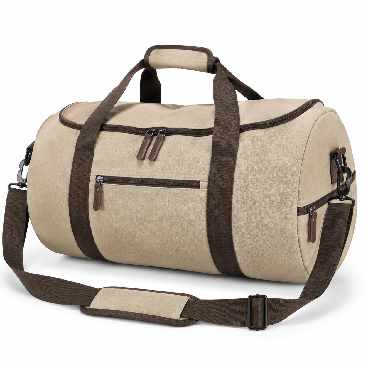 Borsone da viaggio 50 cm in tela beige e marrone con tracolla regolabile