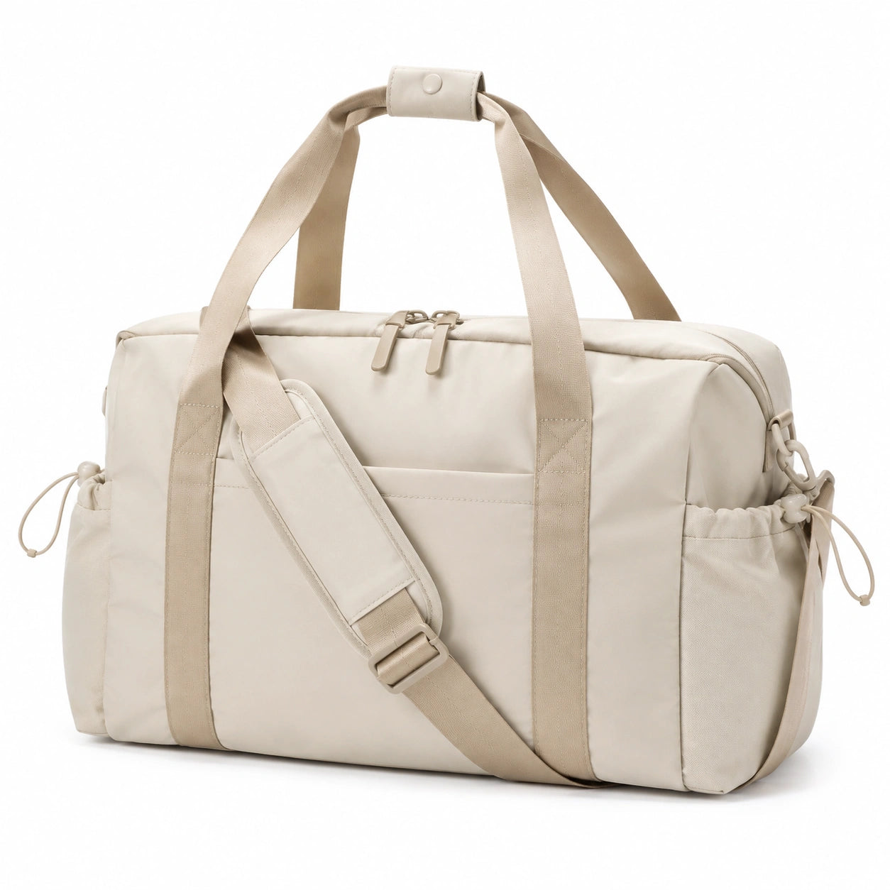 Borsone da viaggio 48 x 23 x 30 cm in tessuto sintetico beige con tracolla regolabile