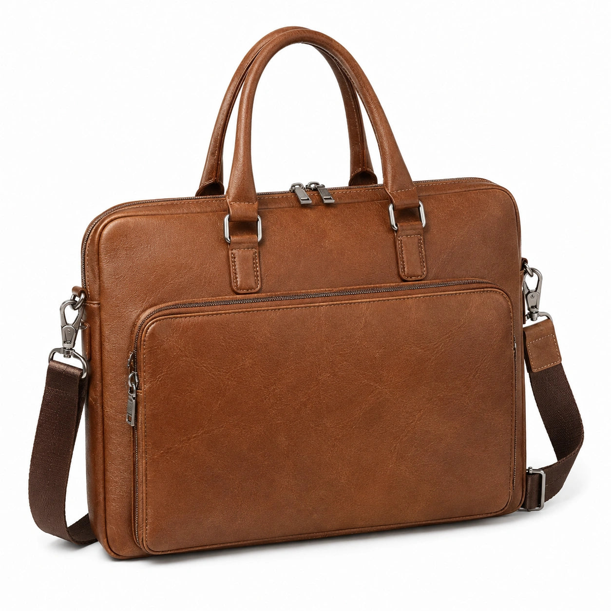 Borsa portadocumenti 40 x 30 x 10 cm in similpelle marrone con tracolla regolabile