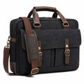 Borsa portadocumenti 42 x 12 x 32 cm in tela nera e similpelle marrone con tracolla per laptop