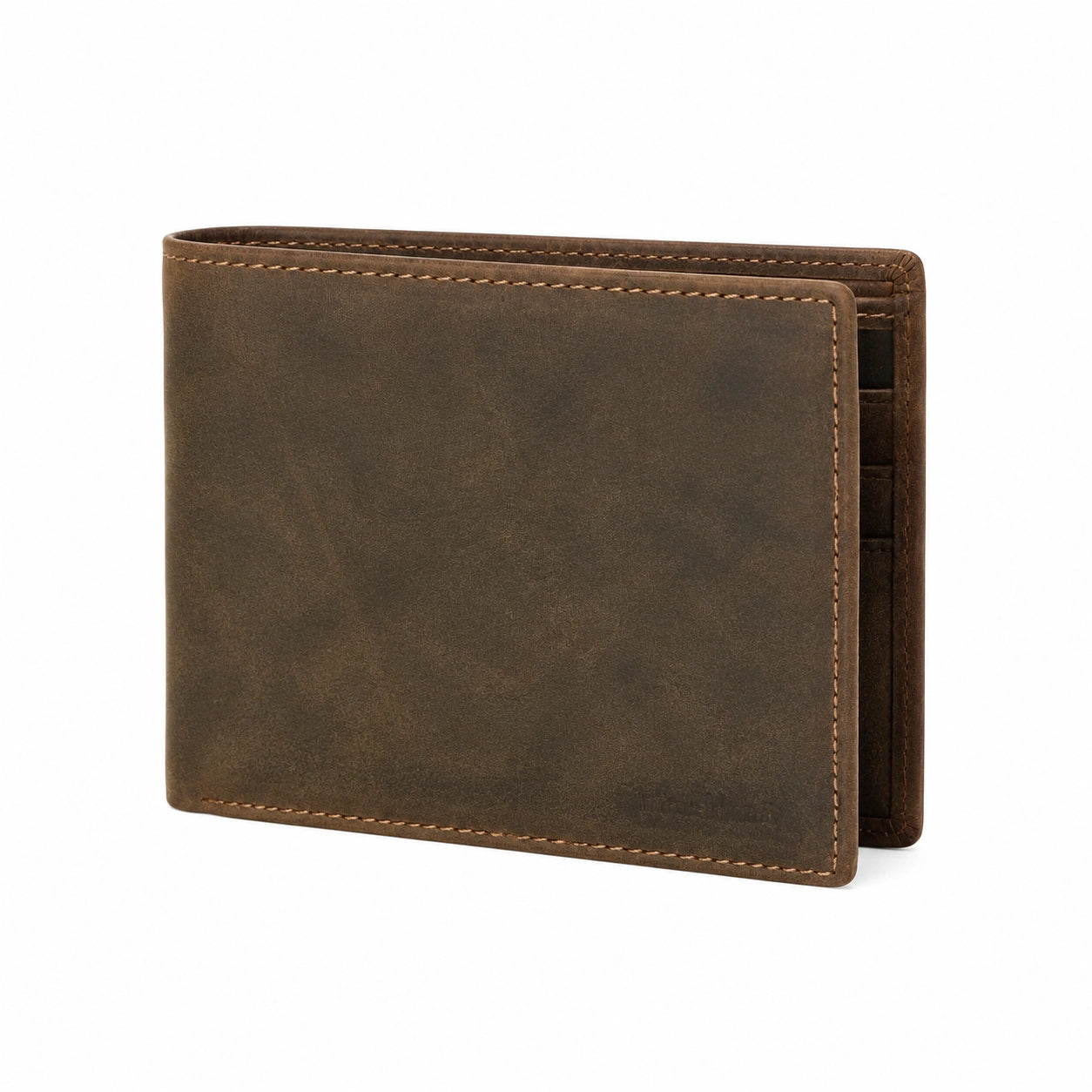 Portafoglio uomo 12 x 9.5 x 2 cm in pelle marrone stile classico pieghevole