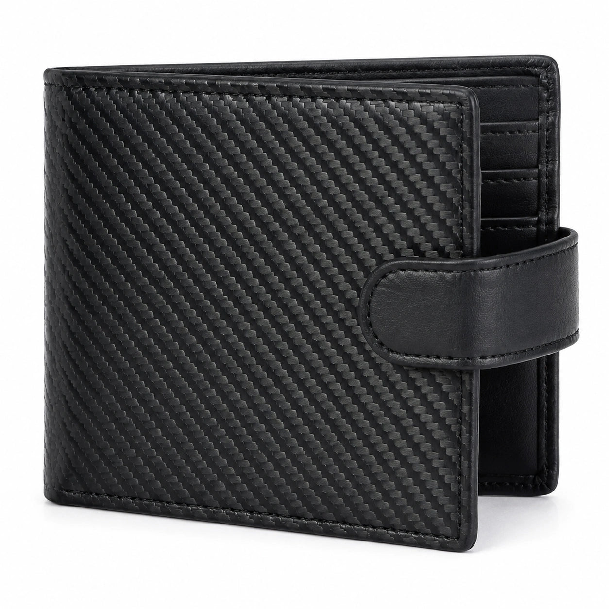Portafoglio da uomo 12 x 10 x 2 cm in similpelle nera effetto fibra di carbonio con chiusura a patta