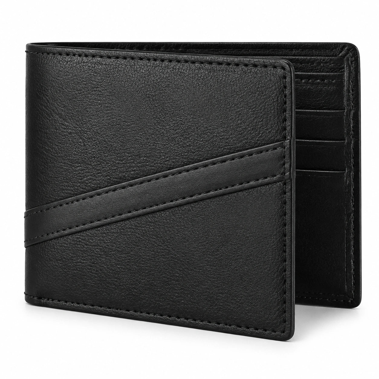 Portafoglio da uomo 12 x 9.5 x 2 cm in similpelle nera con portacarte pieghevole