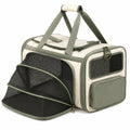 Trasportino per animali 45 x 28 x 30 cm in tessuto beige e verde con rete pieghevole