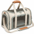 Trasportino per animali 45 x 28 x 30 cm in tessuto beige e verde salvia con rete traspirante