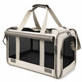 Borsa trasportino per animali 50 x 30 x 32 cm in tessuto beige e grigio con rete pieghevole