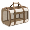 Trasportino per animali 45 x 28 x 30 cm in tessuto e rete beige/marrone con chiusura a zip