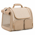 Borsa trasportino per animali 42 x 28 x 32 cm in tessuto beige con rete e tasche - pieghevole