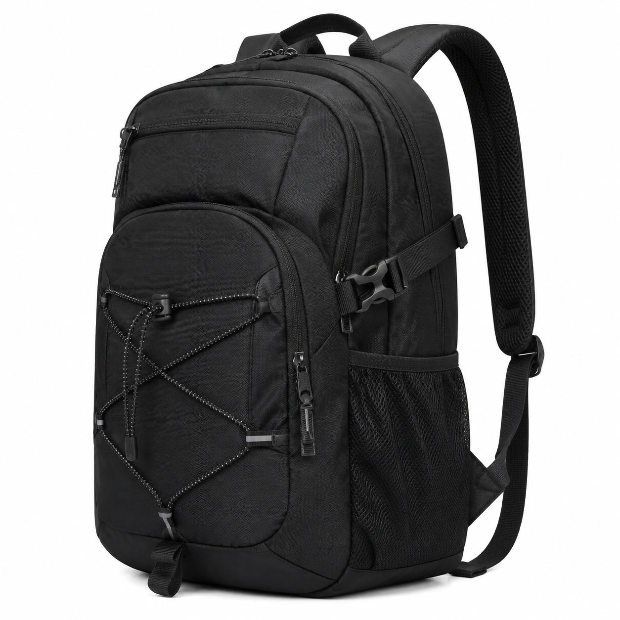 Zaino 32 x 18 x 48 cm in tessuto nero per scuola lavoro e viaggio con tasche multiple