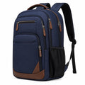 Zaino porta computer 45 x 32 x 18 cm in tessuto blu navy e marrone con scomparti multipli
