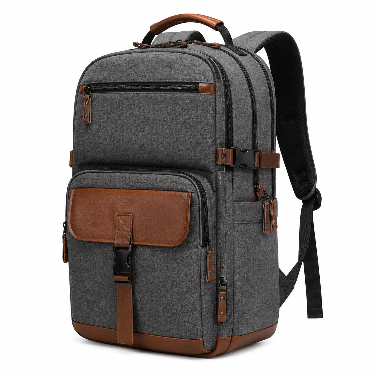 Zaino porta PC 32 x 18 x 48 cm in tessuto grigio con dettagli marroni multifunzione