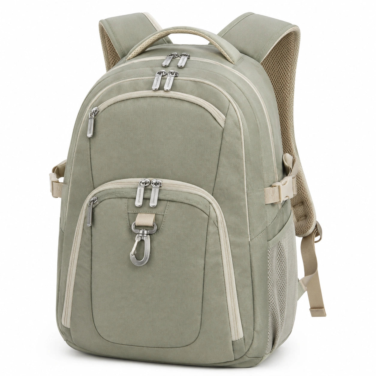 Zaino 30 x 18 x 45 cm in poliestere verde salvia con tasche multiple per uso quotidiano